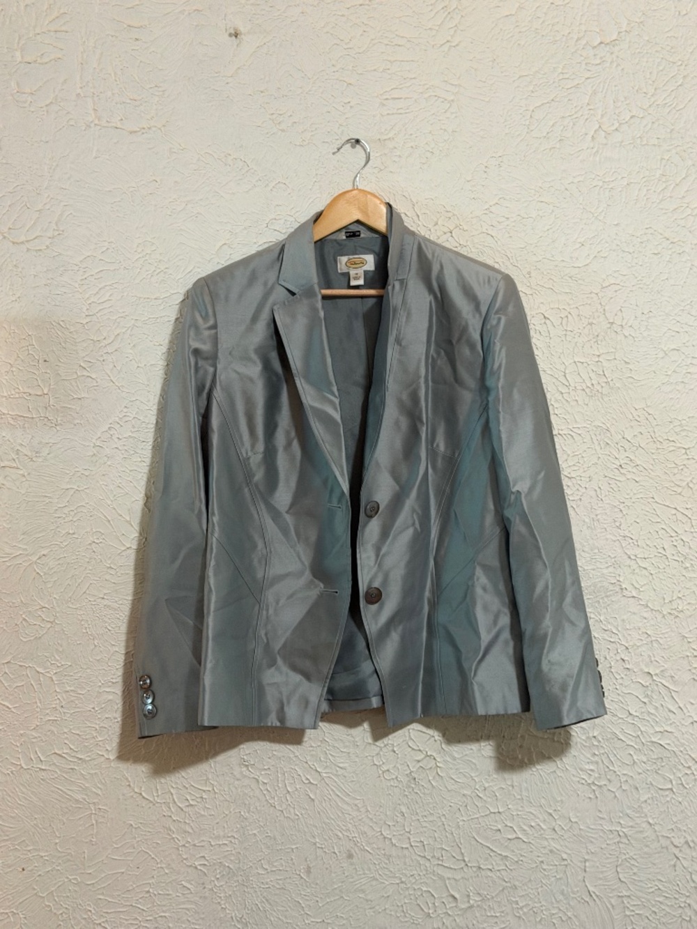 Talbots Women’s Gray 100% Silk Button Front Blazer Jacket Size 12